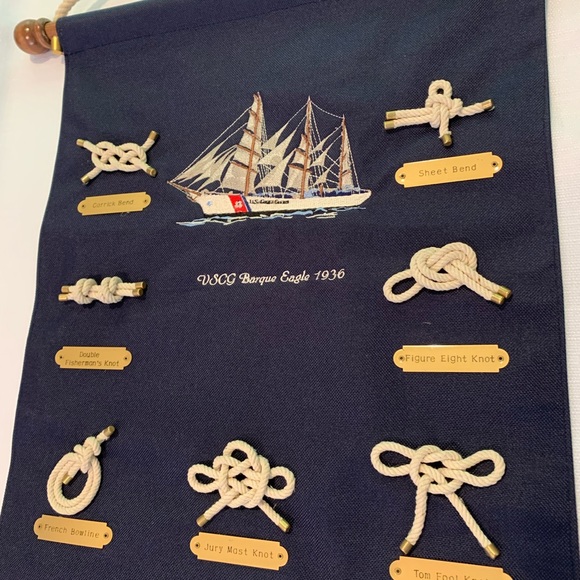 Vtg Coast Guard Nautical tie Knot Chart Banner Canvas - Picture 2 of 15